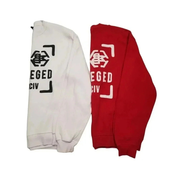 {Bleecker & Mercer} Priviledged MCMXCIV Set of 2 Sweatshirts in White/Red - Picture 1 of 11